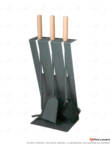 Serviteurs 3 Pcs acier anthracite et poignées bois