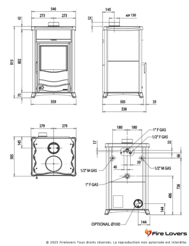TermoRossella Plus Evo DSA 4.0 11kW Poêle à bois hydraulique