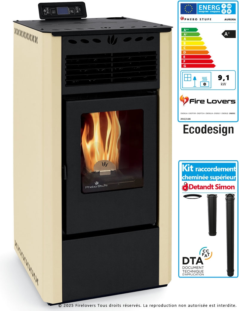 Pack Aurora 9kW + kit de raccordement pour poêle à granulés | Sortie Dessus