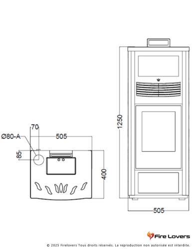 Calipso 5S 12 kW Poêle à granulés | Sortie Dessus