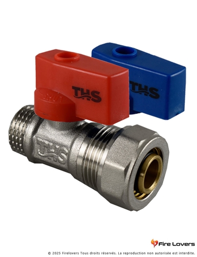 Mini vanne à boisseau sphérique PEX AL PEX rouge/bleue Ø16 X M1/2"