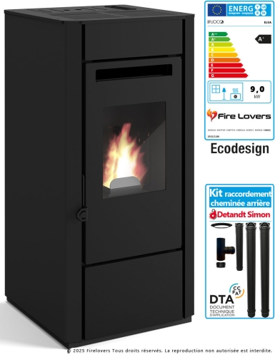 Pack Poêle à granulés Elsa 9,5 kW + kit raccordement cheminée