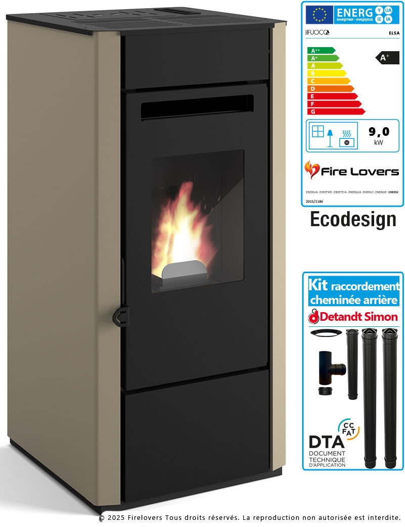 Pack Poêle à granulés Elsa 9,5 kW + kit raccordement cheminée
