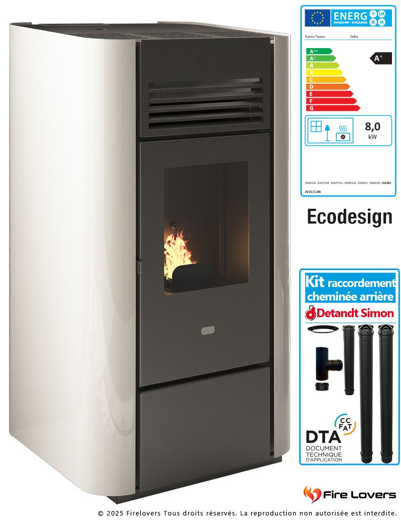 Pack Poêle à granulés Delia 9,5 kW + kit raccordement cheminée