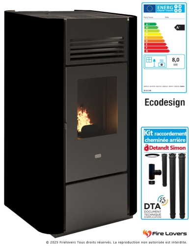 Pack Poêle à granulés Delia 9,5 kW + kit raccordement cheminée