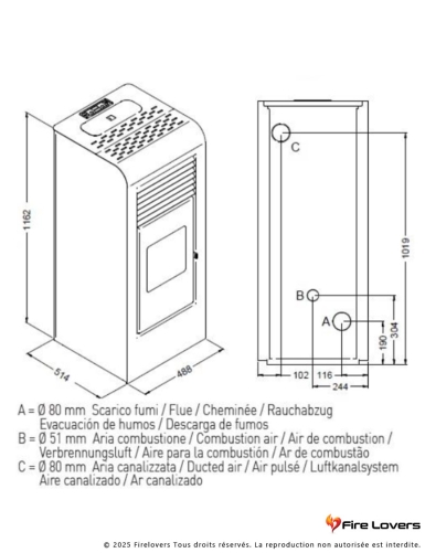 Lidia 15,4kW Poêle à granulés canalisable