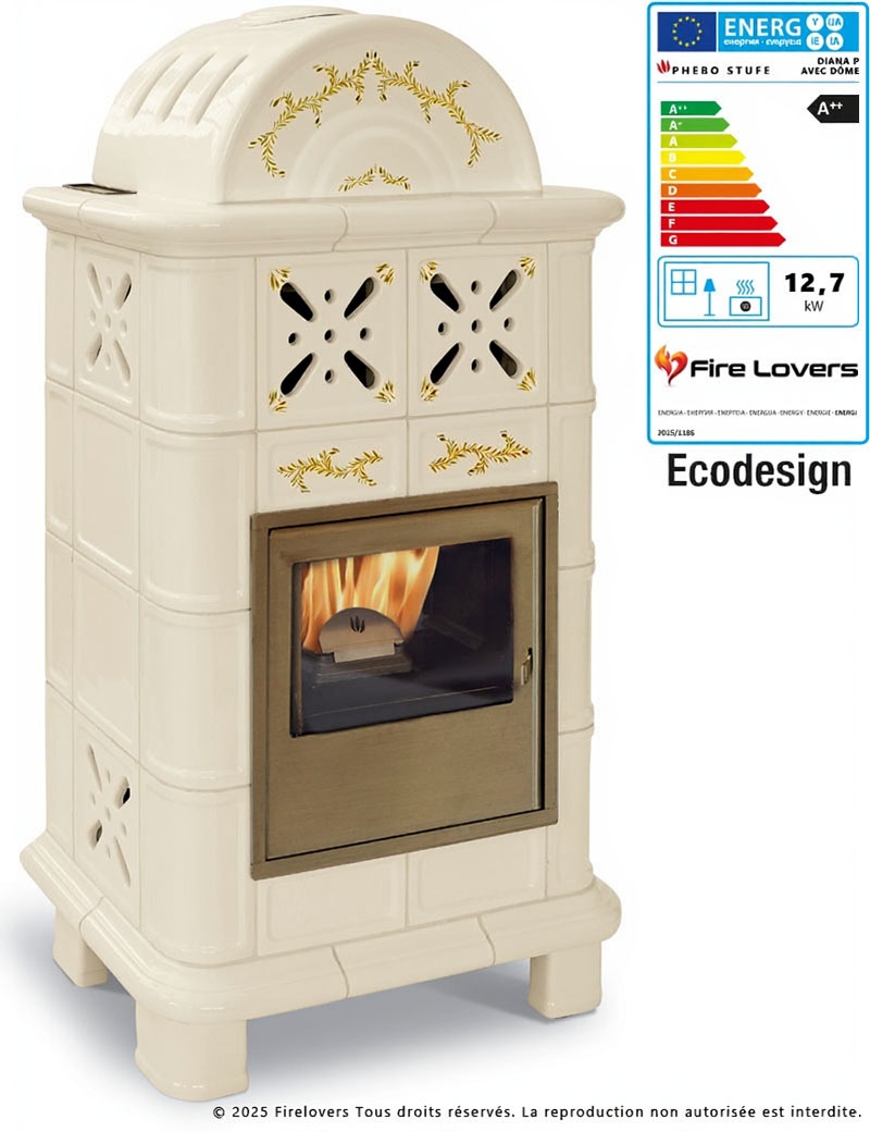 Diana P avec dôme + décoration à la main 12,7 kW poêle à granulés