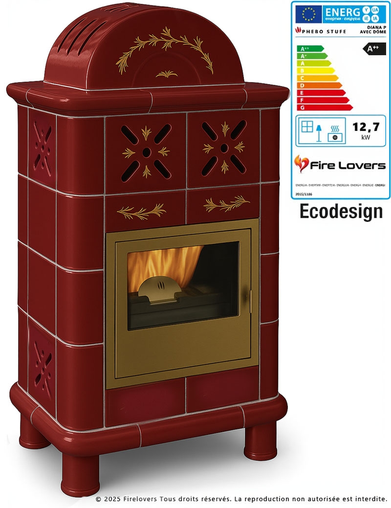 Diana P avec dôme + décoration à la main 12,7 kW poêle à granulés