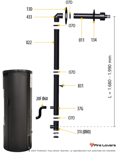 Kit Ventouse DINAK DIFLUX PELLETS Noir Sortie arrière
