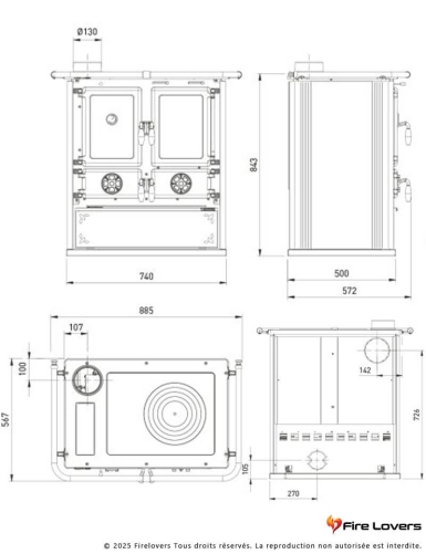 Rosetta Sinistra 5.0 Ceramica 7,9 kW Cuisinière à bois