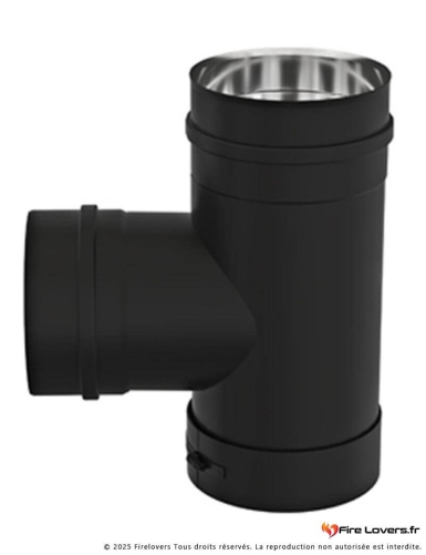 Té 90° départ pellet court + tampon DS INOX SP Noir