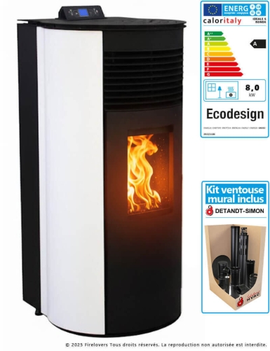 Pack Ideale S Rond 12kW Poêle à granulés étanche + kit ventouse mural