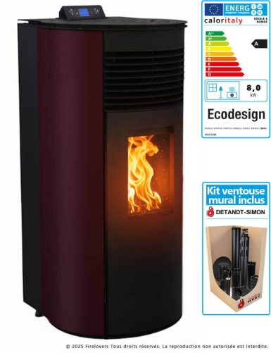 Pack Ideale S Rond 12kW Poêle à granulés étanche + kit ventouse mural