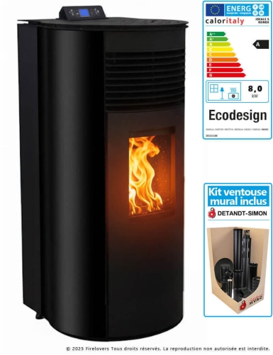 Pack Ideale S Rond 10kW Poêle à granulés étanche + kit ventouse mural