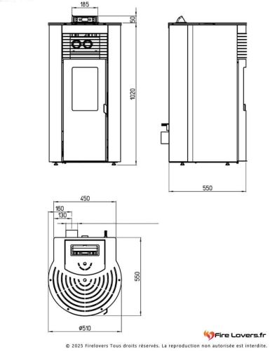 Pack Ideale S Rond 8kW Poêle à granulés étanche + kit ventouse mural