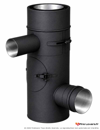 Té 90° Ø80F + air ajustable TWIN BIOMASS NOIR