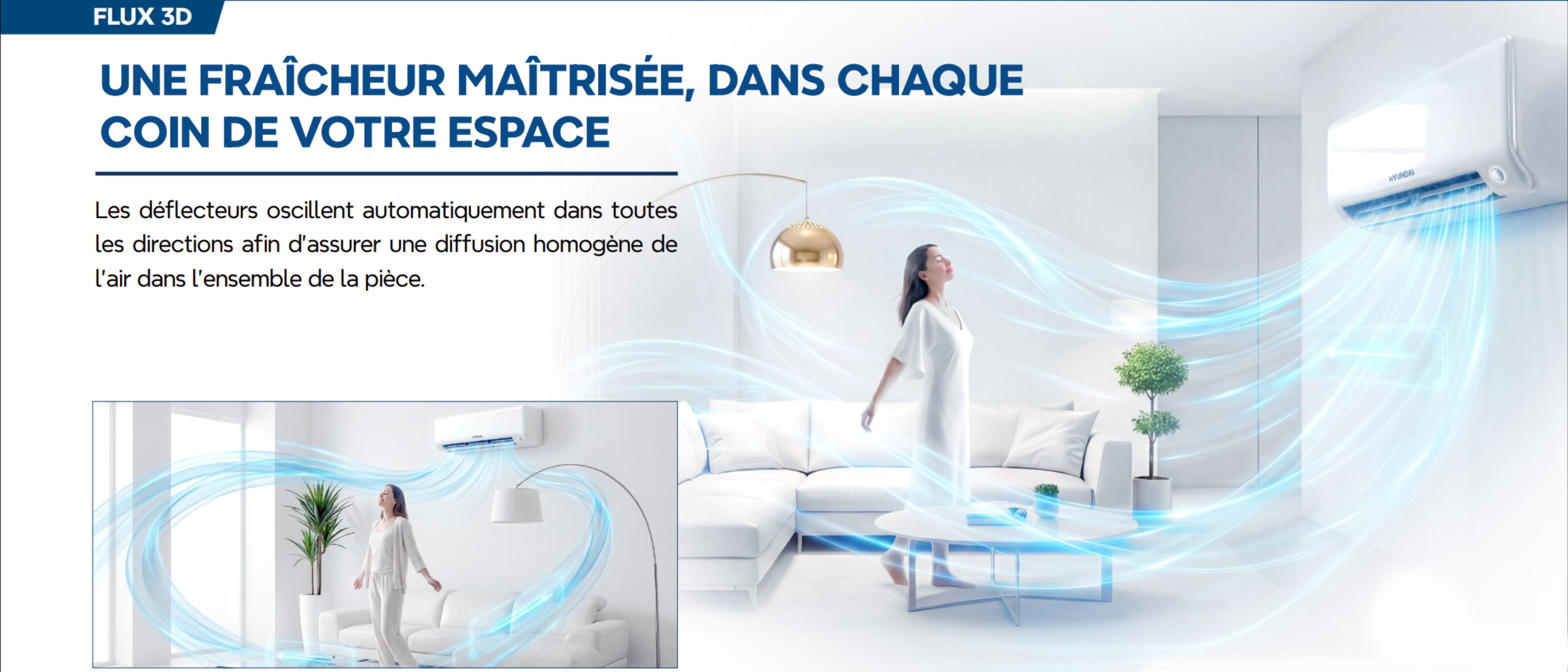 Flux d’air 3D du climatiseur Hyundai Smart 2,6 kW